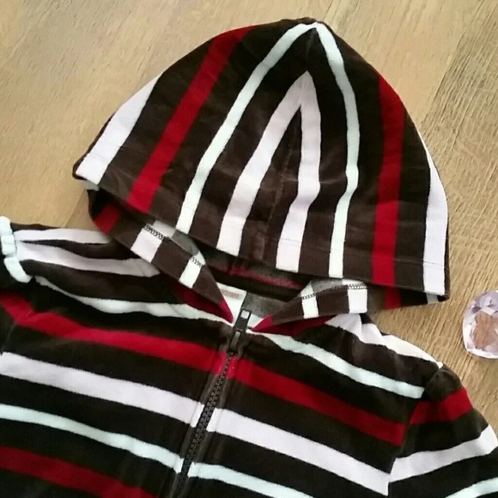 Gymboree‎ Girls Raspberry Striped Velour Hooded Jacket Size Small